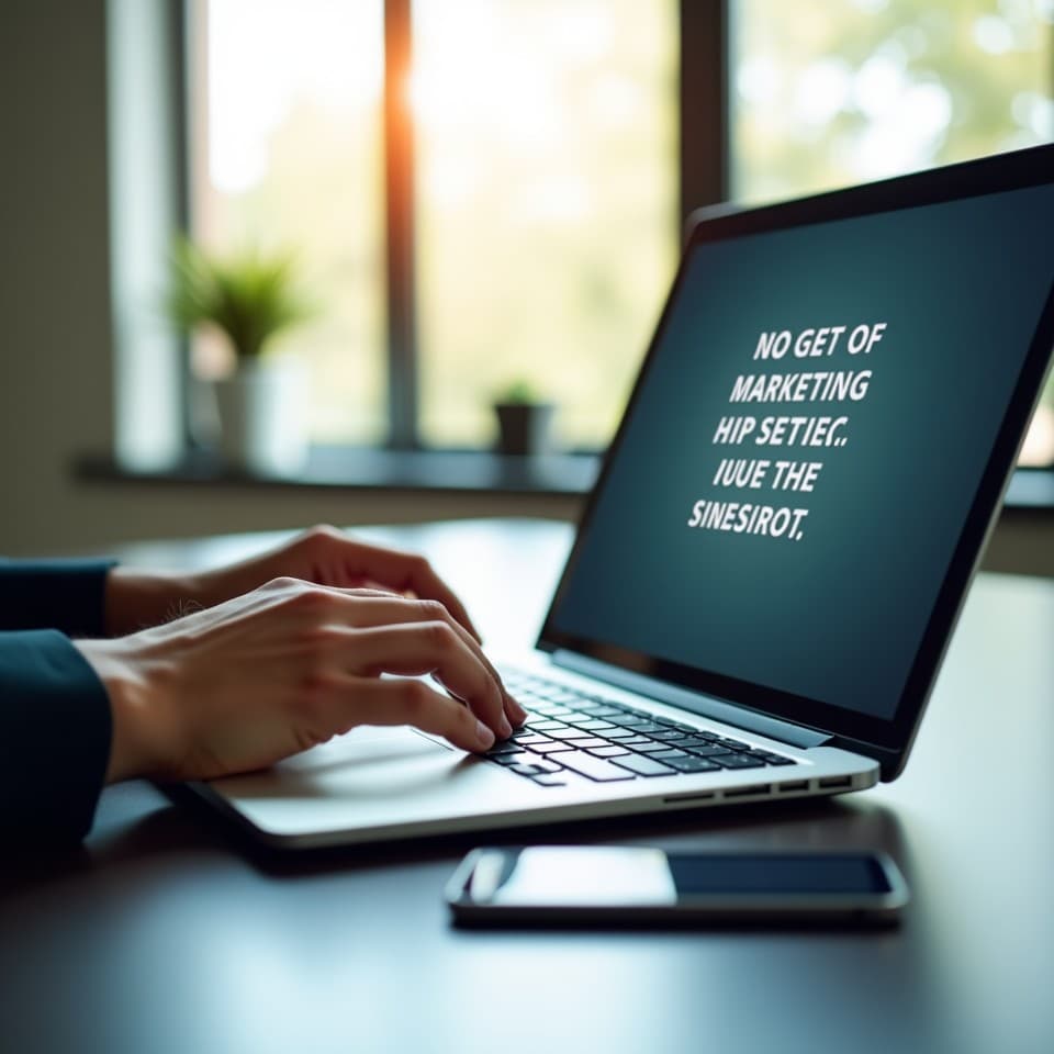 Especialista em copywriting escrevendo em um laptop